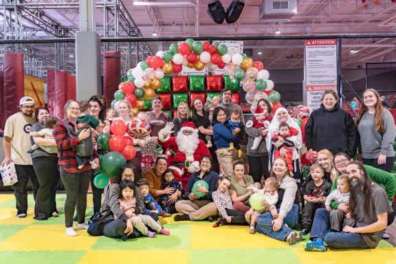 Group photo from our community event with 30 families, the Director of Island Pregnancy Centre, the Deputy Mayor of Stratford, the founders 